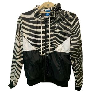 Adidas Zebra Print Track Jacket Black White Lightweight Zip Hoodie US Size 6 EUC